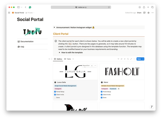 Social Media Manager - Client Portal - Notion Template