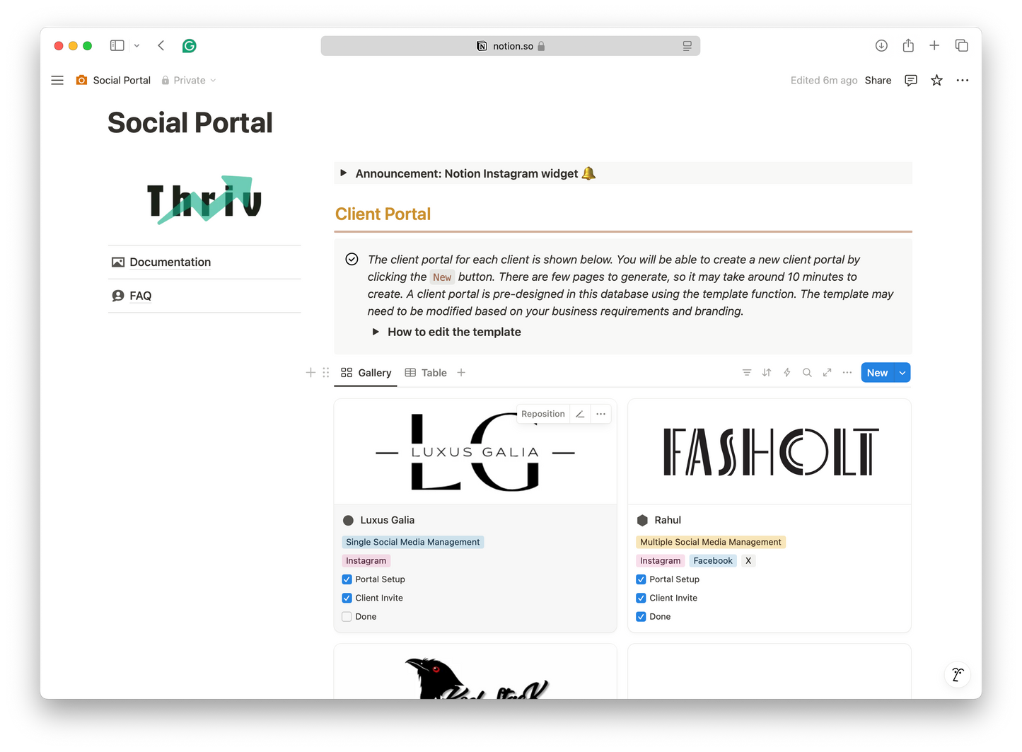 Social Media Manager - Client Portal - Notion Template