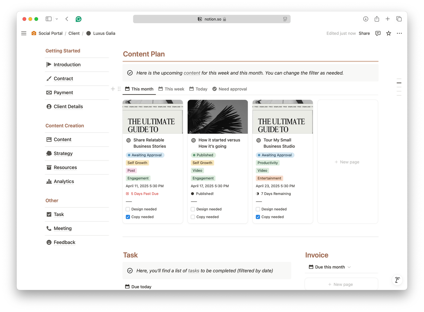 Social Media Manager - Client Portal - Notion Template
