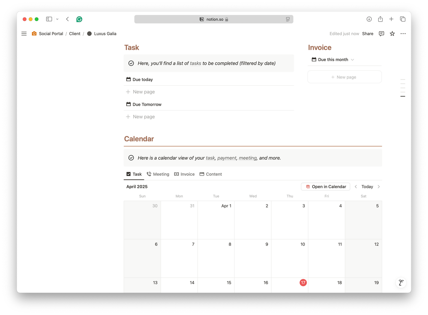Social Media Manager - Client Portal - Notion Template