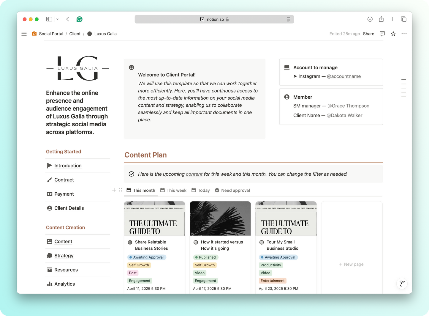 Social Media Manager - Client Portal - Notion Template